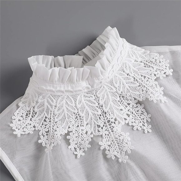 🆕 Women White Dickey Detachable False Collars Blouse Dresses Casual Styles Fits - Picture 5 of 7
